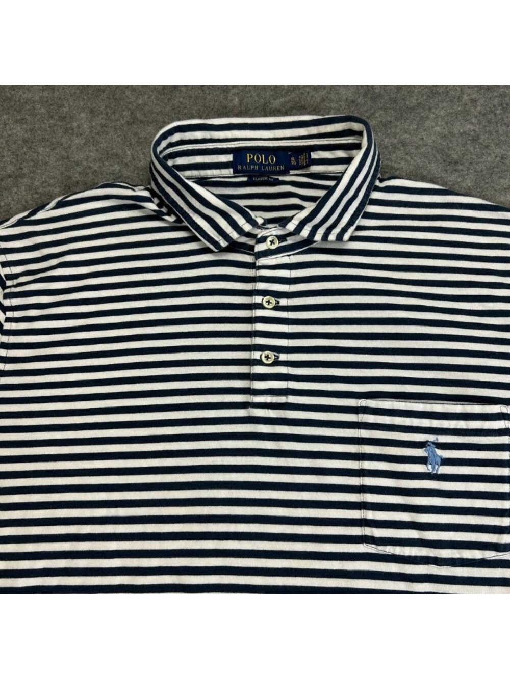 Polo Ralph Lauren Polo Shirt Mens XL Blue Gray Striped Classic Fit Pony Pocket - Picture 3 of 12